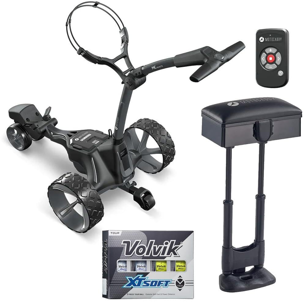 AMBA7 Motocaddy ME Remote Electric Golf Caddy, USB Charging, Remote/Handle Control with Essential Accessory Pack Bundle with 1 Dozen Volvik XT Soft (