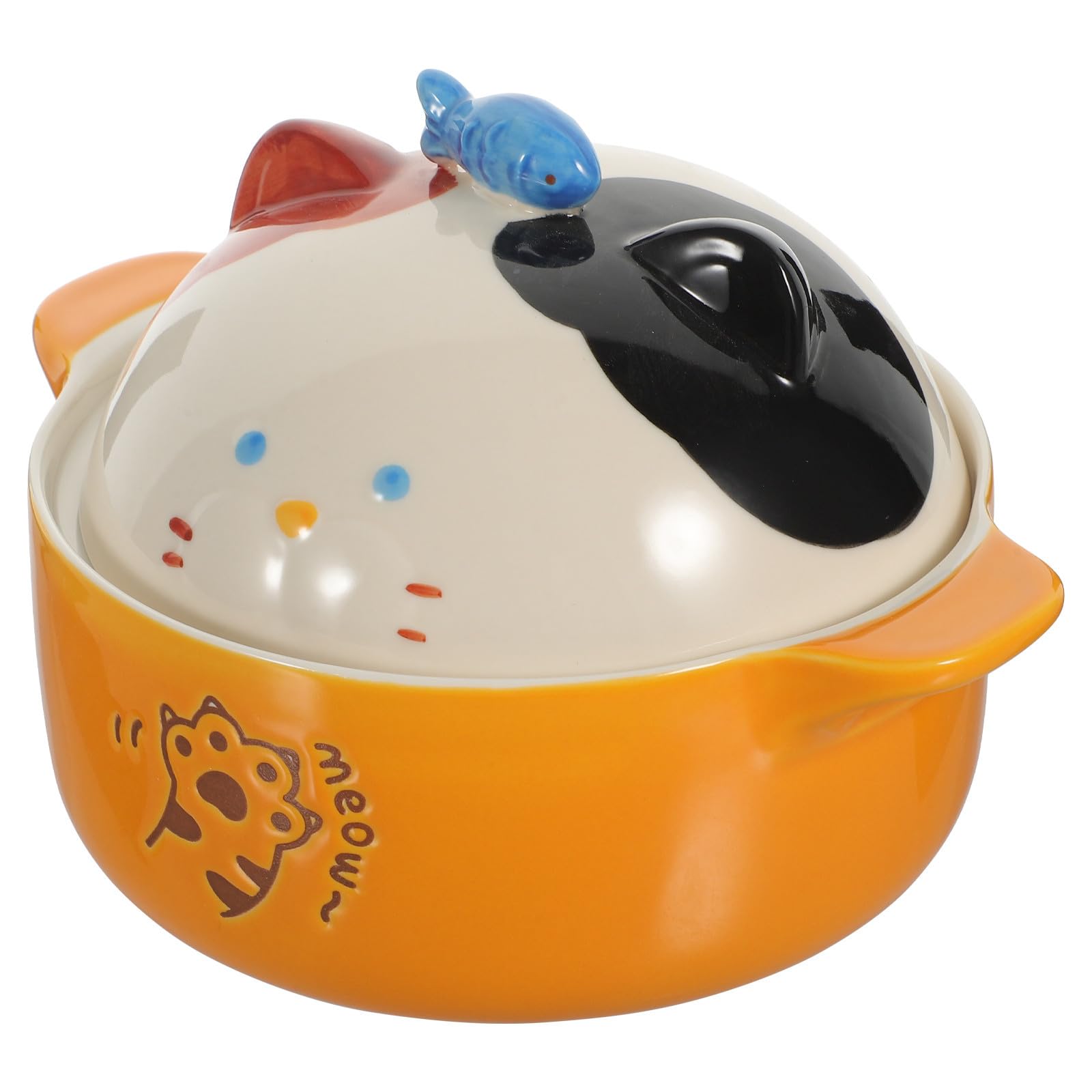 Tazón de Ramen para Gatos con Tapa de Cerámica, 720 Ml | Diseño Felino Japonés, Uso en Hogar u Oficina, Vajilla Creativa para Fideos y Sopa