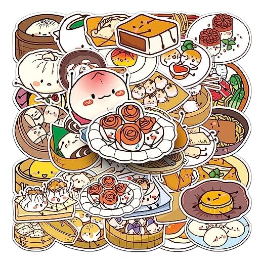 Adesivos de comida chinesa - 50 peças de macarrão chinês pães bolinhos decalques de vinil à prova d'água para adultos adolescentes crianças copo garrafas de água laptop bagagem computador celular guitarra skate decoração