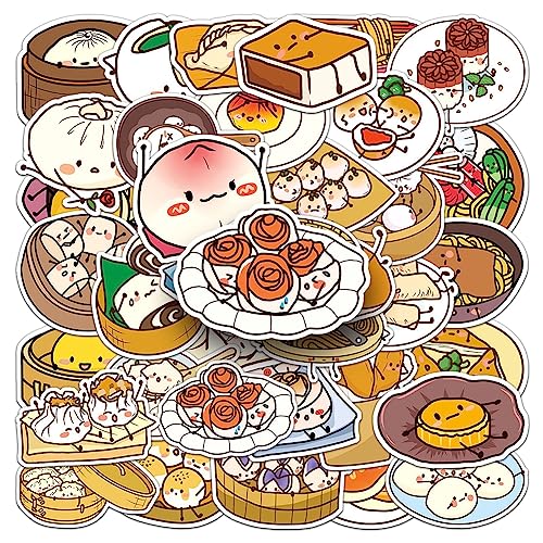 Chinese Food Stickers-50Pcs Noodles Buns Dumplings Waterproof Vinyl Decals