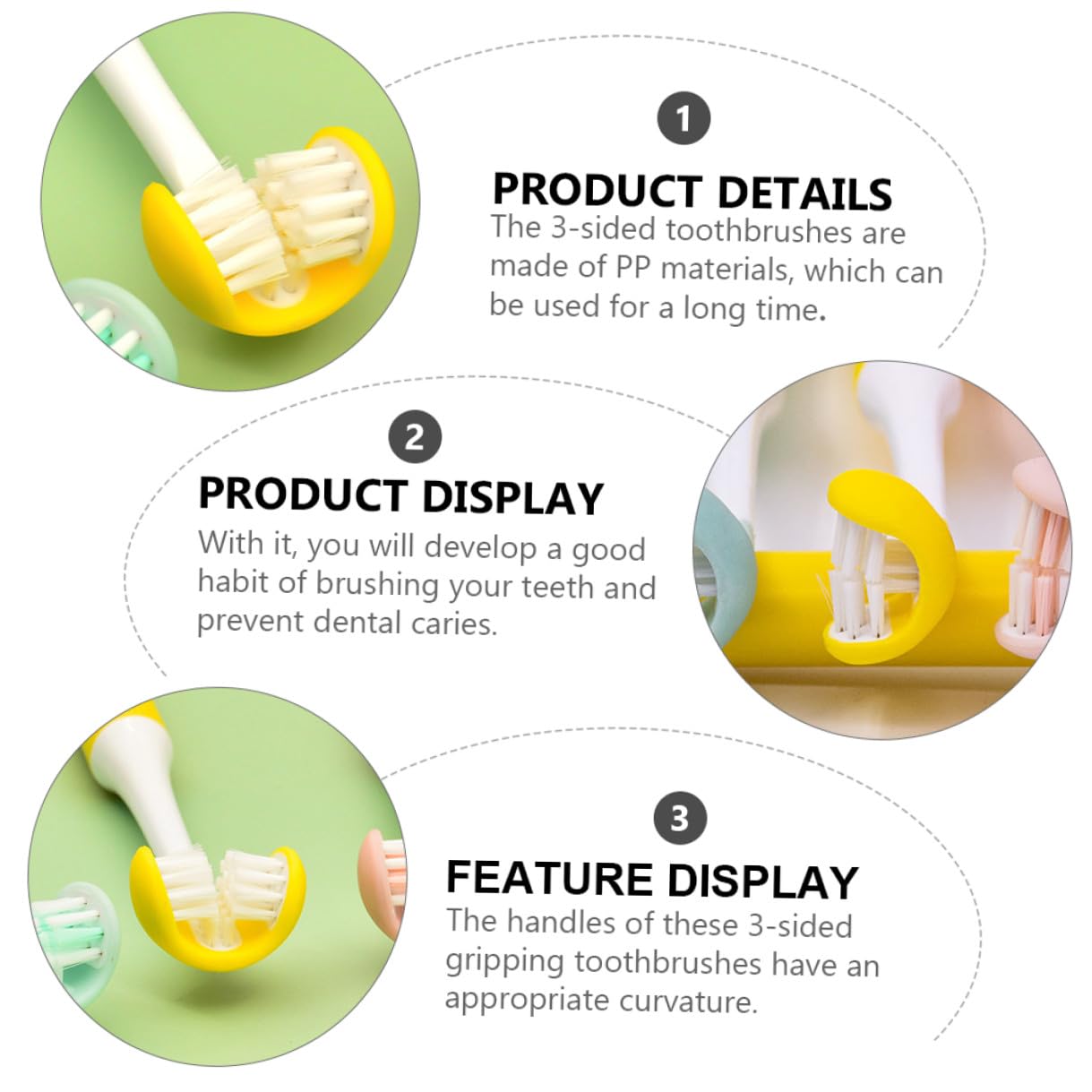 Spazzolino da Denti Setole Morbide per Adulti a 3 Lati Design Avvolgente Leggero in Pp per Pulizia Orale Completa e Delicata