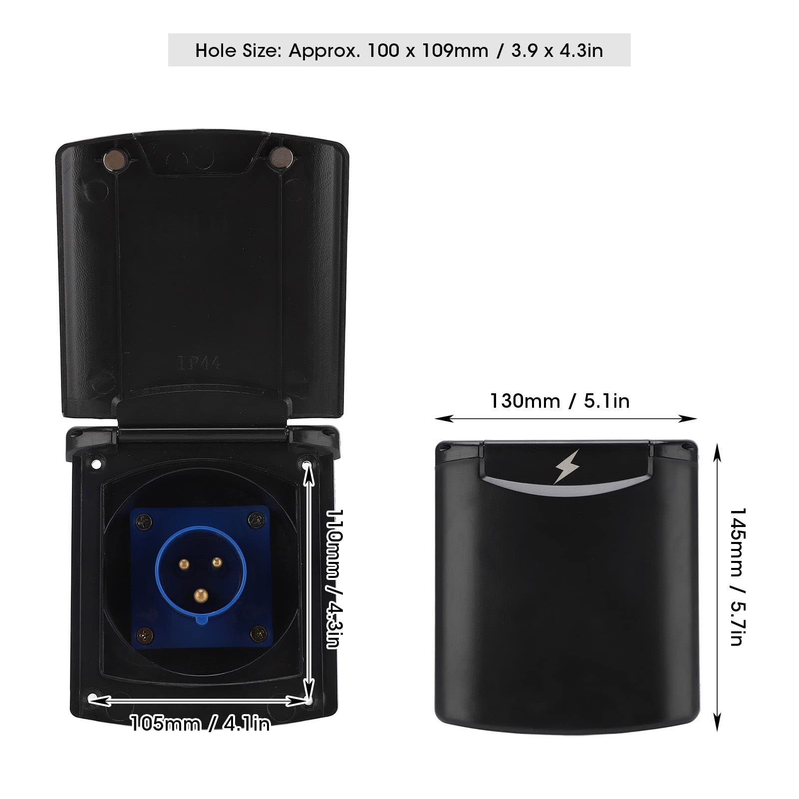 Zewnętrzne Gniazdo Zasilania Aramox, 220V‑250V 16A RV Gniazdo Zasilania 3-stykowe Zewnętrzne Wodoodporne Gniazdo Wtykowe Wbudowany Montaż(Czarny)