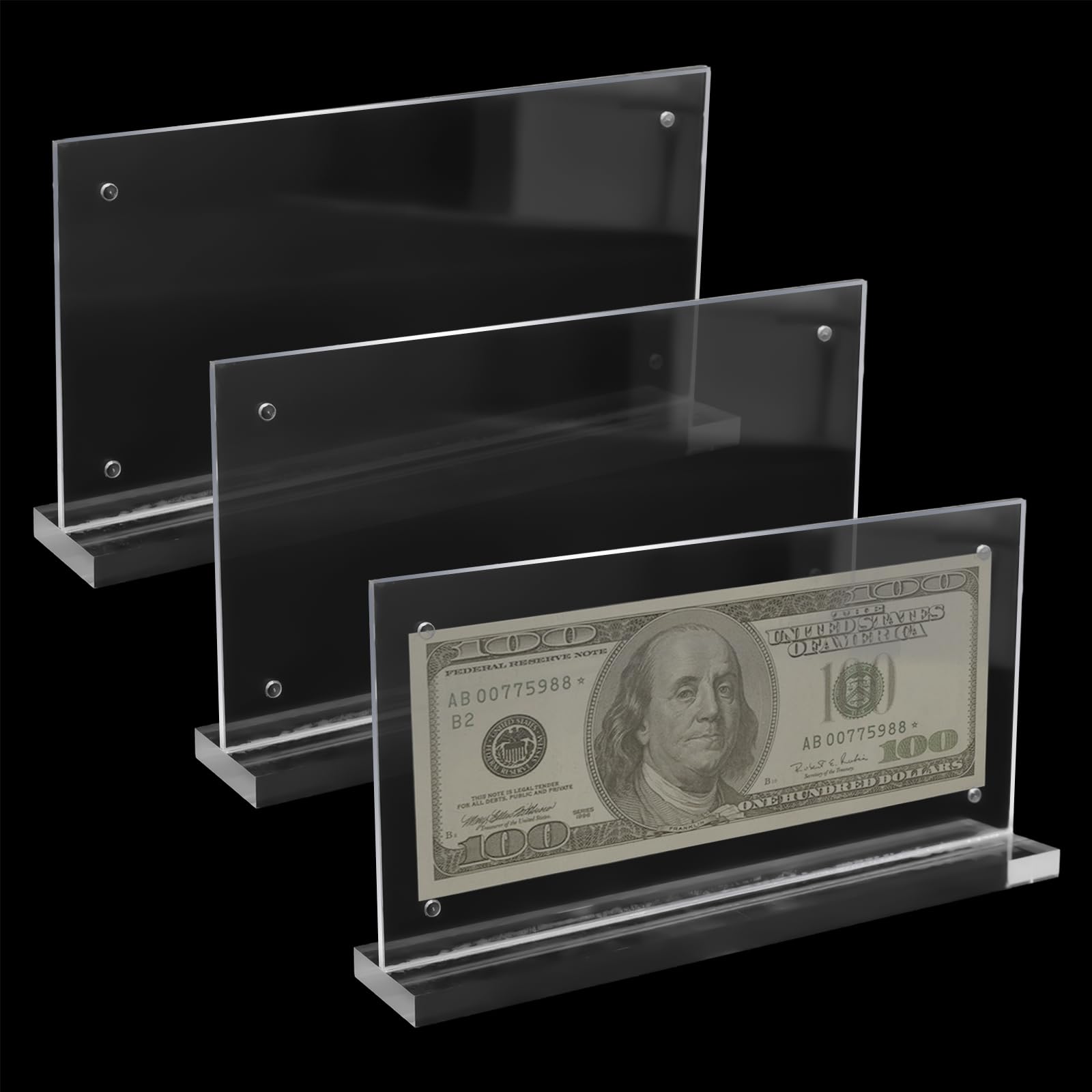 3 Pezzi Cornici Portafoto in Acrilico Trasparente Cornice per Banconote da un Dollaro Acrilico Dollar Bill Holder Protezione Biglietti Proteggere la Carta Fotografica e le Banconote,10 x 20 cm