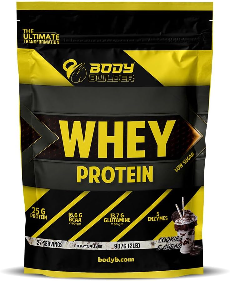 100% Whey Protein - 25g Protein, BCAAs, Glutamine, Digestive Enzymes for Lean Muscle Growth & Endurance, Suitable for Vegetarians & Keto Dieters (Cookies and Cream, 2 LB)