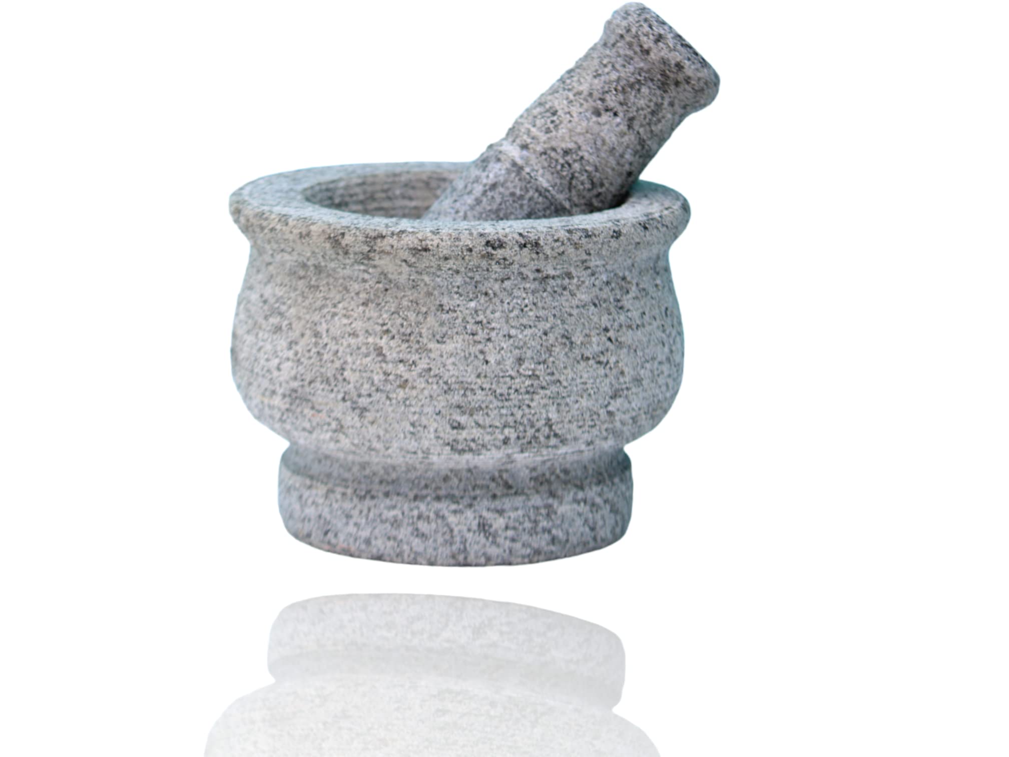 MYNAKSHA Mortar and Pestle Set Stone for Spices, Okhli Masher, Khalbatta, Kharal, Mixer, Natural & Traditional Grinder and Musal, Well Design for Kitchen (Grey) (8 inch)