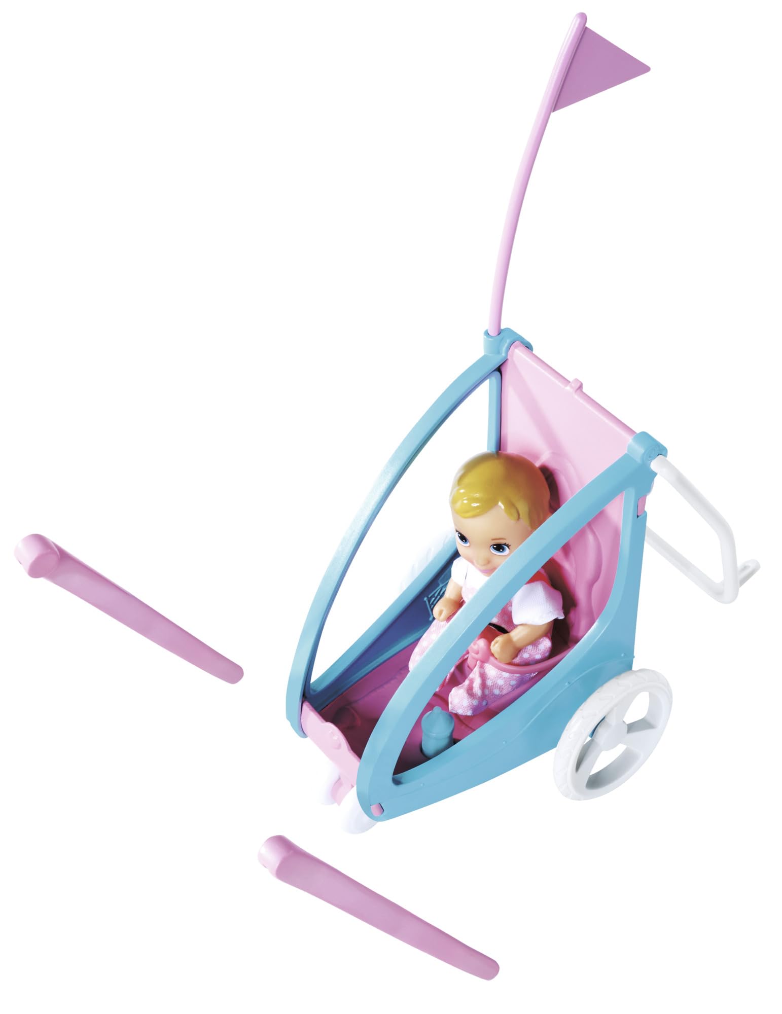 Steffi Love Bike Trailer, Spielpuppe auf ihrem Fahrrad mit Anhänger fürs Baby, Hund und Helmen, ab 3 Jahren Spielzeug