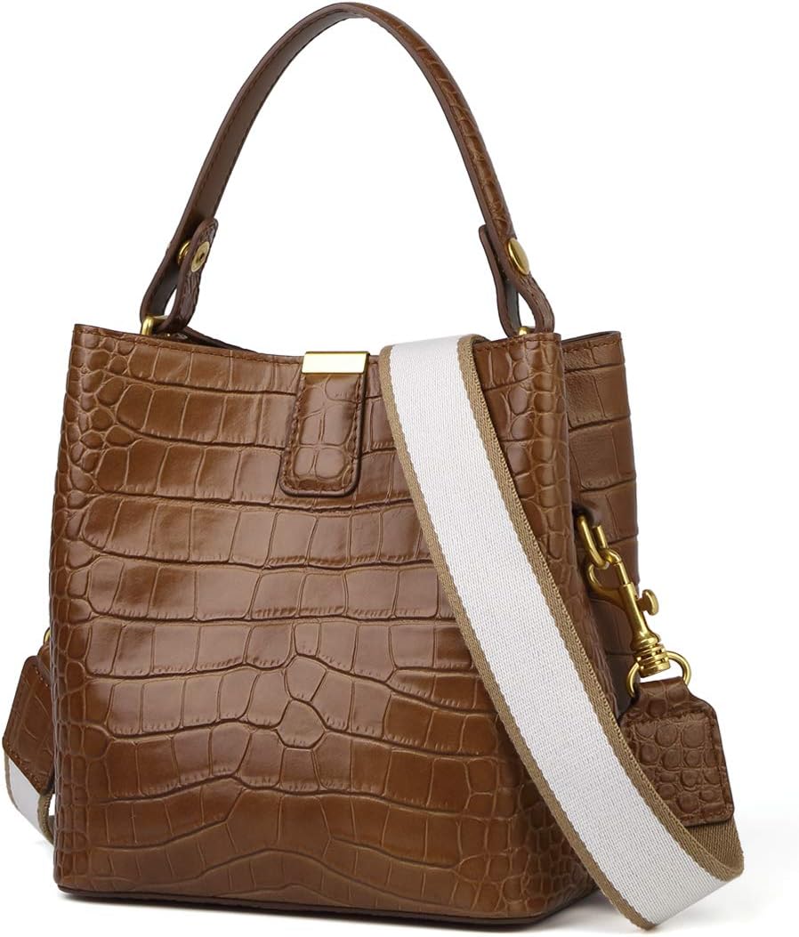 FOXER Women Leather Handbags Designer Crocodile Pattern Bucket Bag Shoulder Bag…