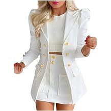 Womens 2 Piece Outfits Casual Solid Long Sleeve Suits Button Work Coat High Waist Blazer Jacket and Mini Skirt Set