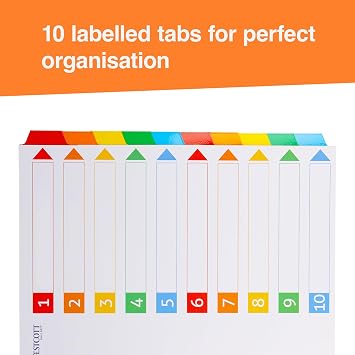Westcott Index tabs for A4 folders | Divider Sheets for A4 folders | 10 writable tabs in 5 Colours as Folder Organiser | Sturdy 160 g/m² with Euro Hole Punch | E-1733311 00