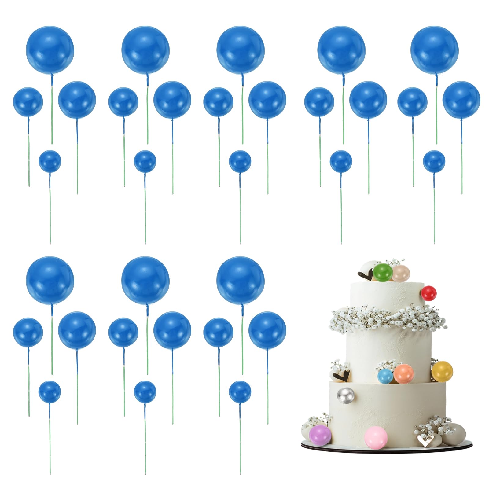 sourcing map 32Pcs Cake Toppers Foam Ball, Cupcake Insert Cake Toppers Cupcakes Decoration Balls for Theme Birthday Party Favors Wedding Halloween Christmas Supplies, Navy Blue