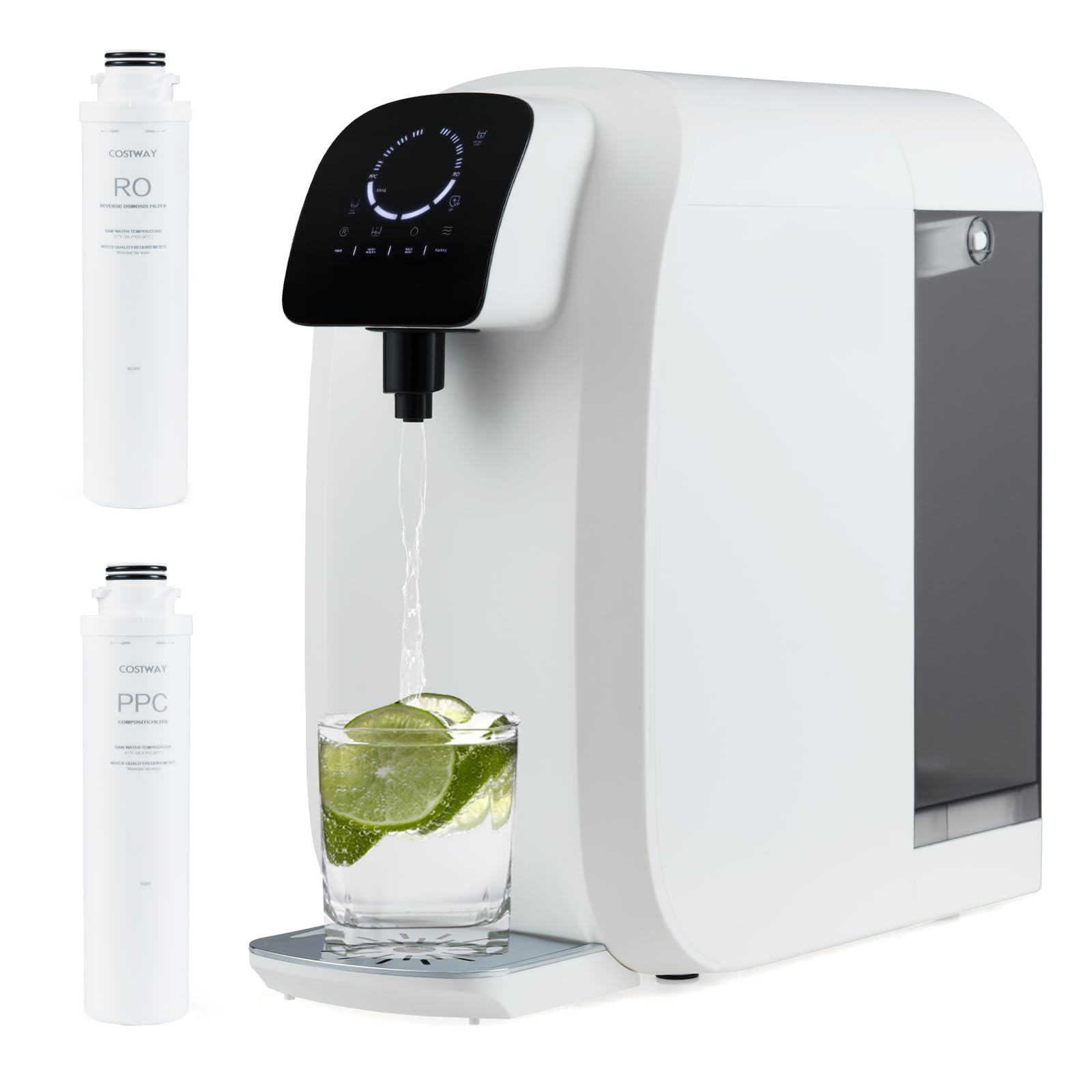 COSTWAY Filtro d'Acqua a Osmosi Inversa da Banco, Sistema di Filtrazione dell'Acqua a RO + PPC con Lampada a Raggi Ultravioletti, Purificatore Portatile da 4:1 Acqua Pura/Scarico (Filtro d'Acqua)