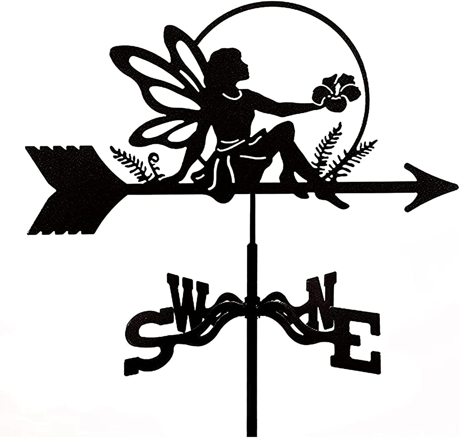 TAXXII wind vane Weathervane,Weathervane Fairy Elves Witch Silhouette Ornament Weather Vane Wind Direction Indicator Farm Scene with Anti-Rust Coating Resistant (E)