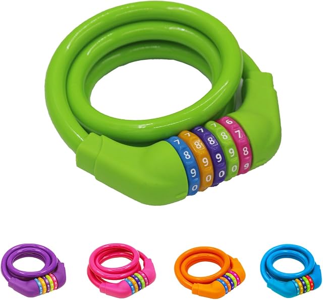Bike Lock Cable - 4 Feet Resettable Cable Lock - Self Coiling 5 Digit Combination Bike Lock