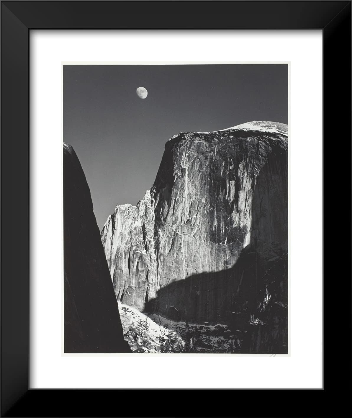 ArtDirect Ansel Adams 20x24 Black Modern Framed Art Print Titled Moon and Half Dome, Yosemite Valley