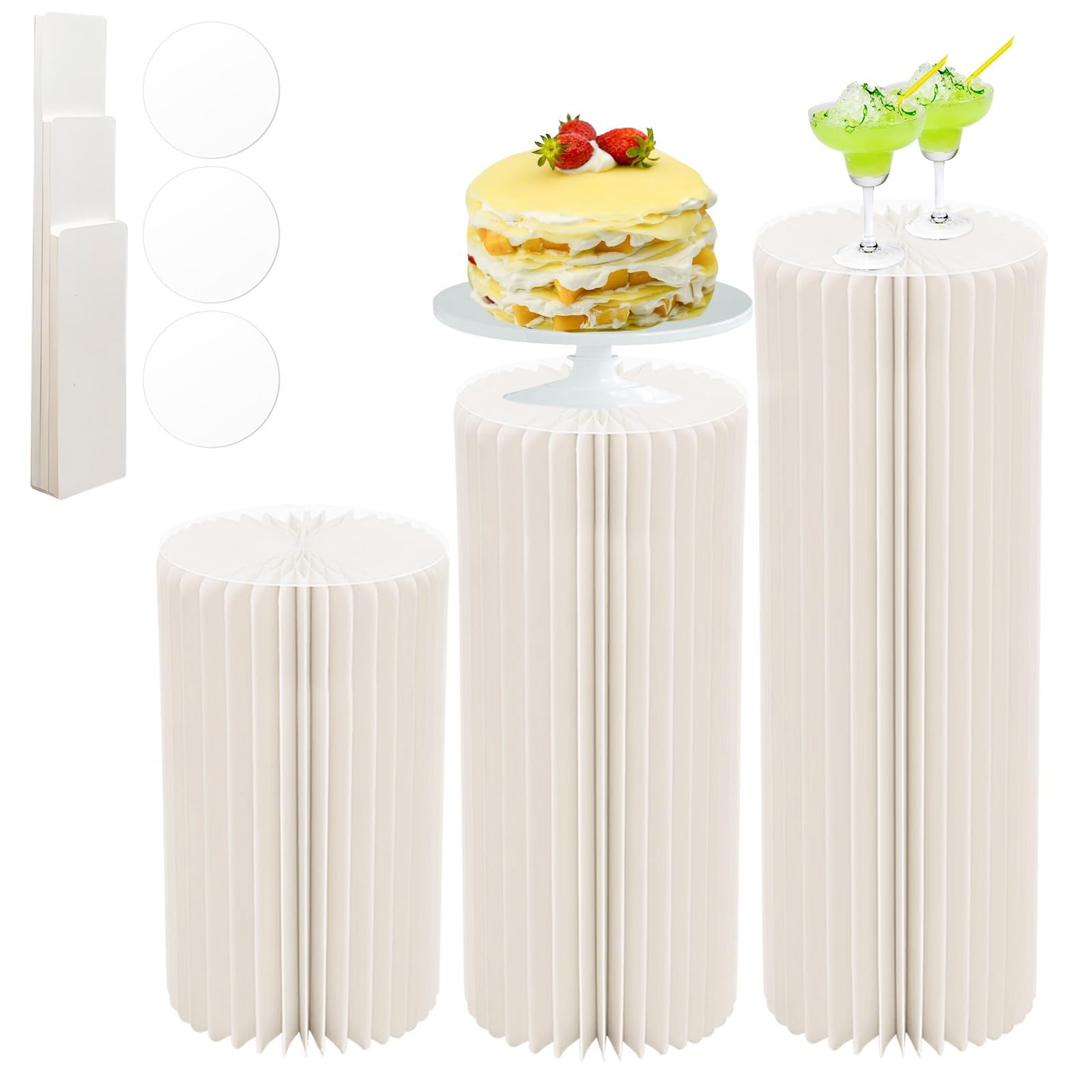 YTBHSHXZ plinth， Cardboard Cylinder Pedestal Stands Multicolor 60-100cm Pack Of 3(Creamy White)
