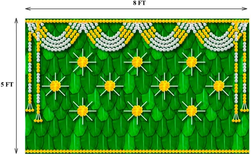 Image of Banana Leaf Design Backdrop Decoration Pooja Cloth (5 * 8 FT) (Banana 6)
