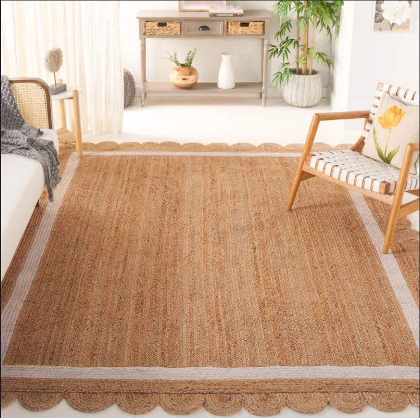 Tapis indien en jute tressé main 120x180cm au design festonné d'exception