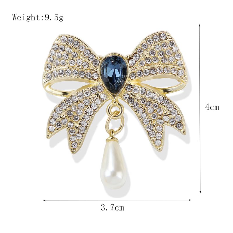 Image of Rhinestone Bow Collar Brooch For Women Dainty Crystal bow Brooch Pin Vintage Blue Sparkling lapel pin Unique Ribbon Bow brooch Badge Clothing Accessory Jewelry Gift