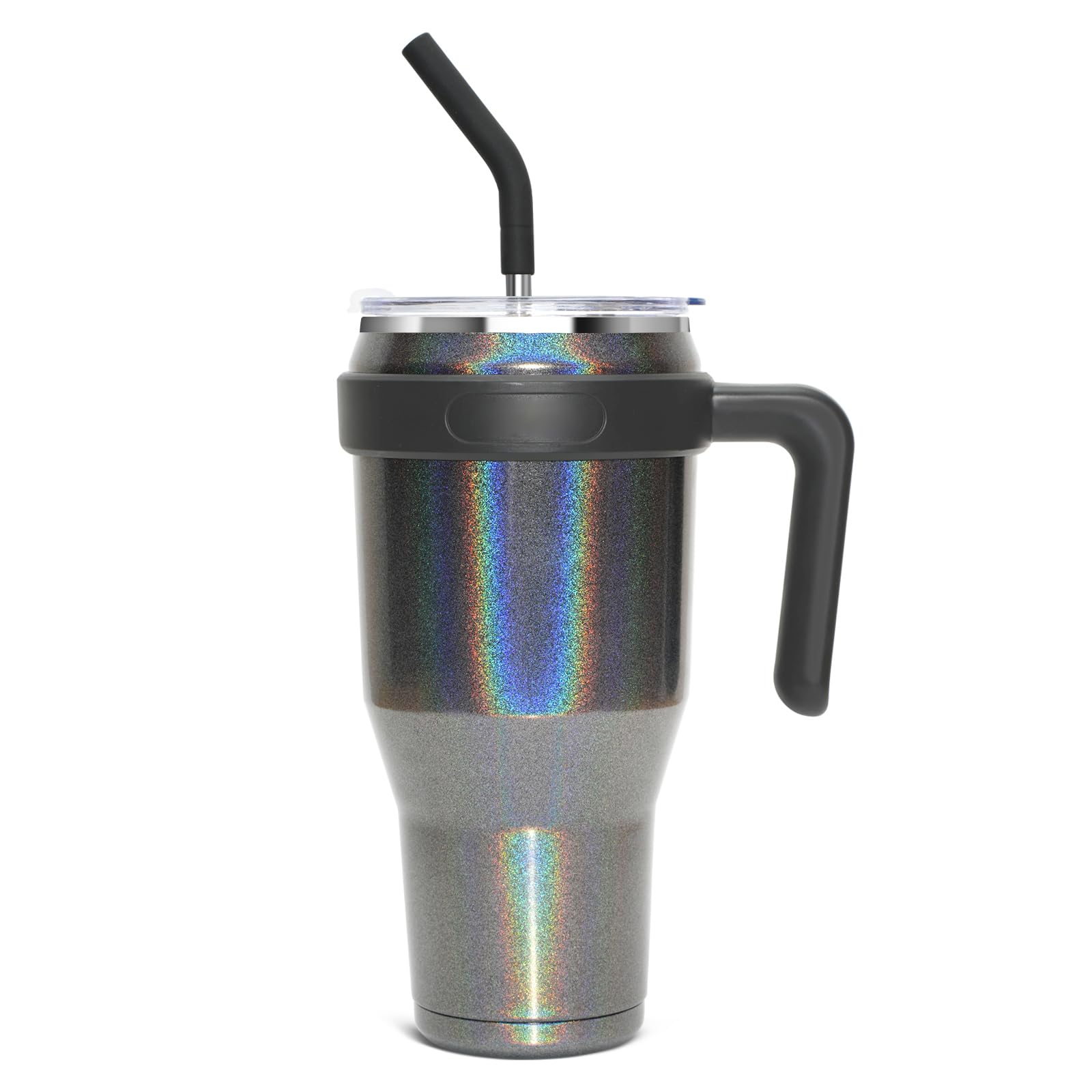 Tronco 40 oz Tumbler with Handle and Straw Lid, Stainless Steel Vacuum Insulated Tumbler Travel Mug for Water, Iced Tea or Coffee, Smoothie, Leakproof Fits in Cup Holder, Gifts for Women Men Him Her Black-40oz 40OZ