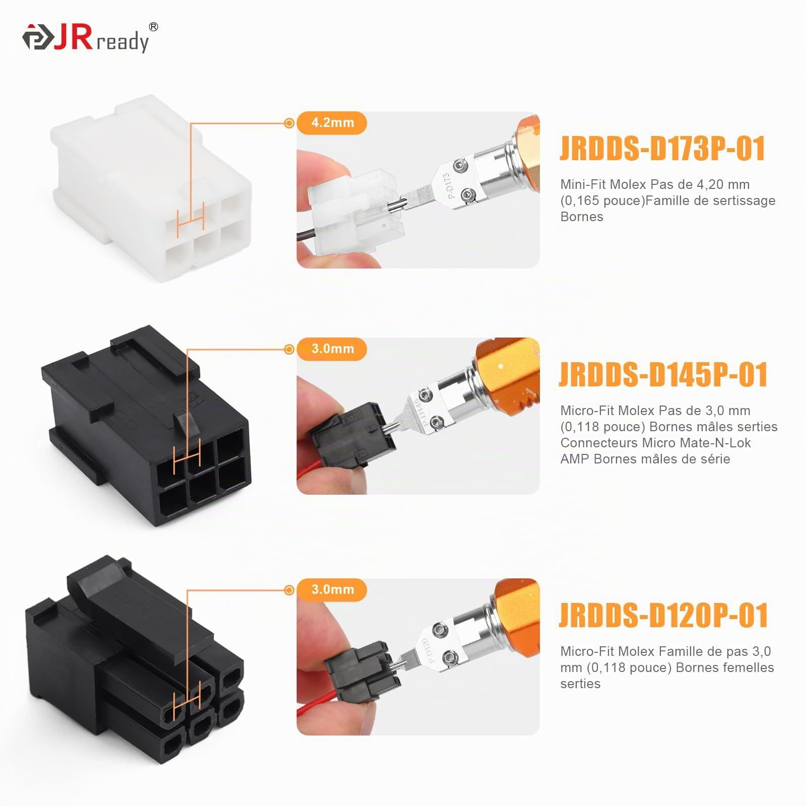 JRready ST5386 Ensemble de 2 Outils de déconnexion des Broches Molex, adapté aux connecteurs mâles/Femelles Molex MX3.0 et aux connecteurs Micro-adaptateurs.
