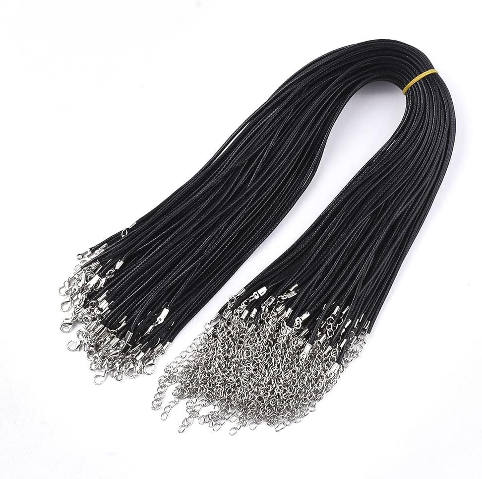 Beadthoven 100pcs 18” Waxed Necklace Cord with Lobster Clasp Bulk 2mm White Necklace Making Cord Rope String for Pendant Necklace DIY Jewelry Making Accessories with Clasp Extended Chain