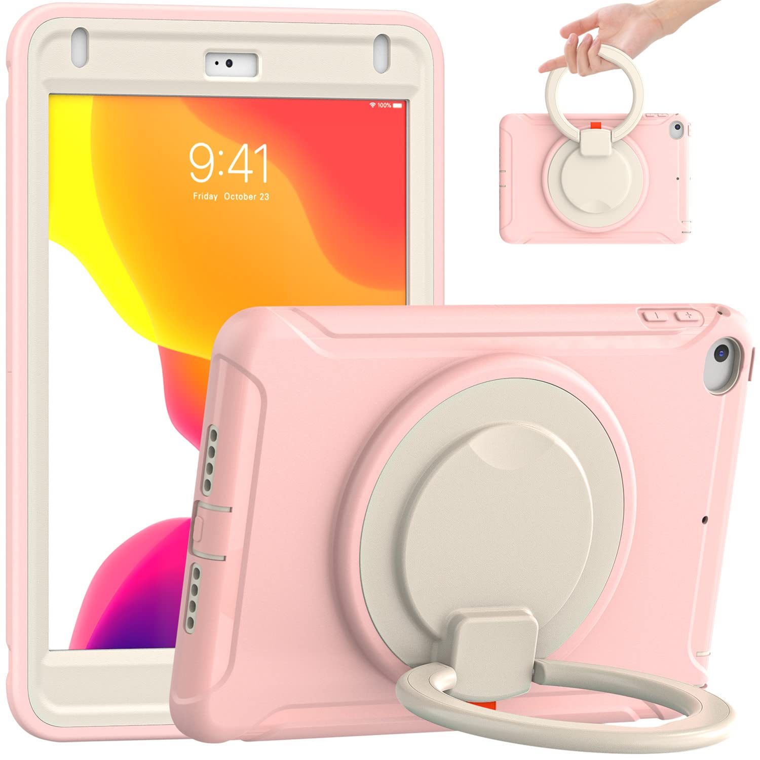 Housse iPad Pro 12.9 2021 rotative 360 rose antichoc avec support de table et coque rigide active