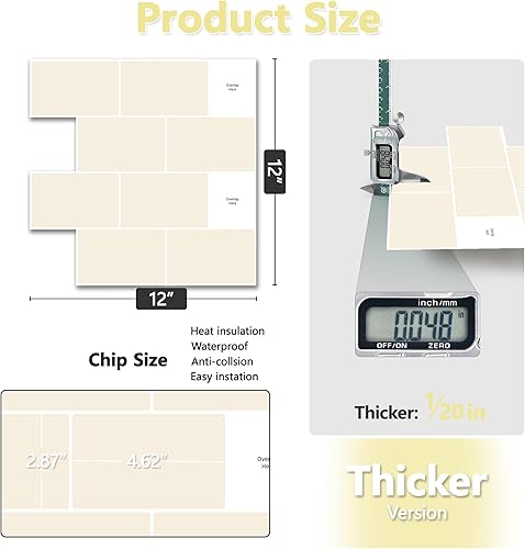 Miniatura 7 de Azulejos de 5 hojas para despegar y pegar, 12 x 12 pulgadas, azulejos de metro 3D, calcomanías autoadhesivas para salpicaduras, azulejos de pared 3D