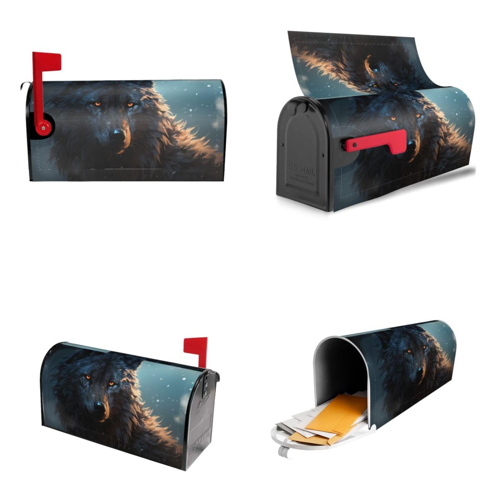 Wolf Mailbox Covers Magnetic Wraps Post Letter Box Cover Garden Home Decor 25.5x21 in