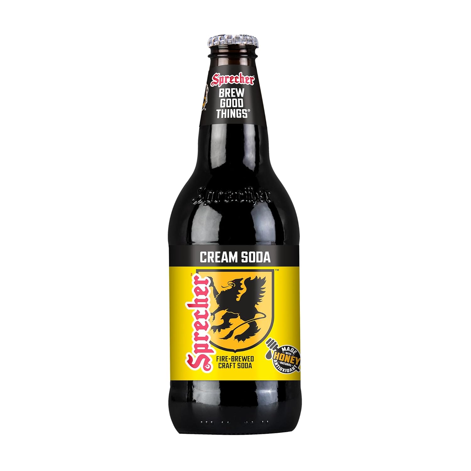 Sprecher Cream Soda in 16 fl oz Glass Bottles (24 Pack), Fire Brewed Cream Soda with Real Honey, Naturally Flavored Gourmet Craft Soda