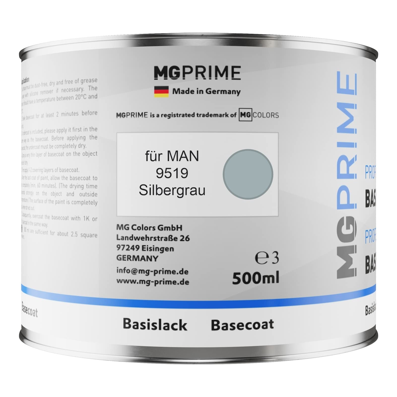 MG PRIME Kit pots de Peinture voiture pour MAN 9519 Silbergrau 1,25L