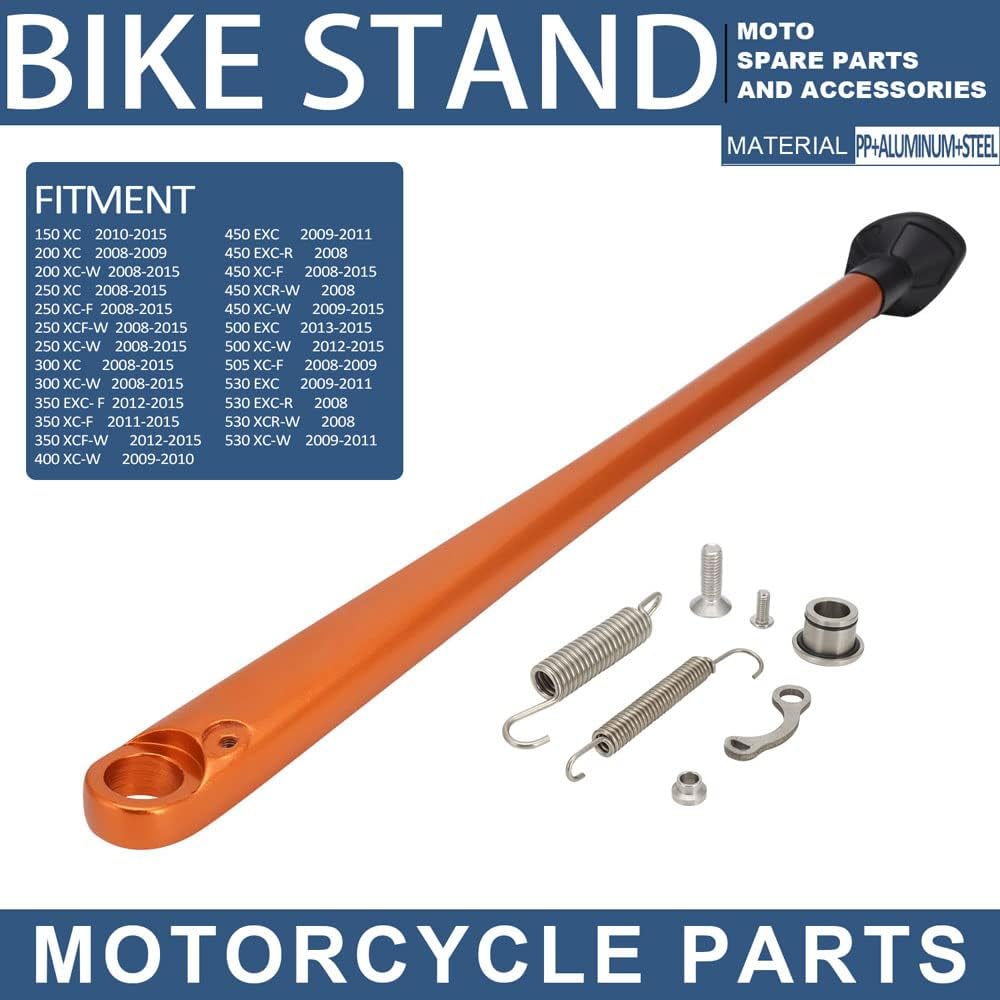 Dirt Bike Kickstand Motorcycle Side Kick Stand 7075 Aluminum with Springs Bolts for 150 200 250 300 350 400 450 500 505 530 EXC XC XCW XCF XCFW EXCF EXCR XCRW Supermoto Enduro Motocross Orange