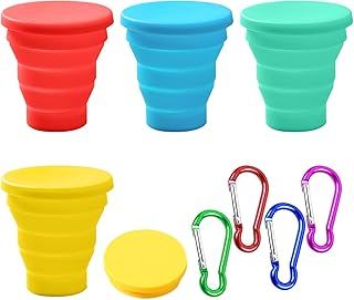 GVSAVY 4PCS Telescopic Folding Cup with 4 Carabiners, Folding Water Cup, Silicone Folding Cup, Travel Folding Cup, Folding Coffee Cup, Suitable for Traveling, Camping