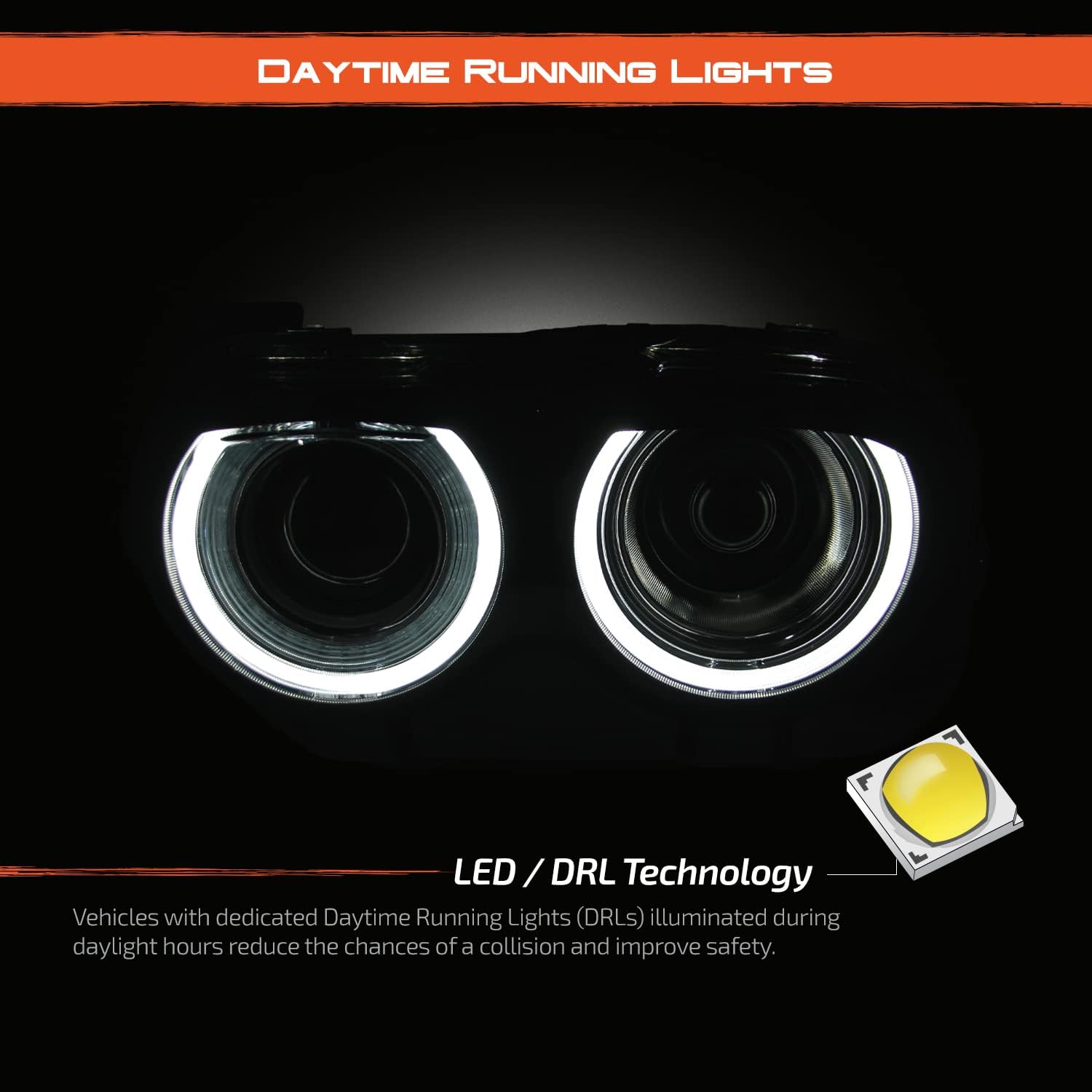 AKKON - Fits 2015-2022 Dodge Challenger [Halogen Type] Black Headlight Headlamp Driver Left w/LED DRL Turn Signal