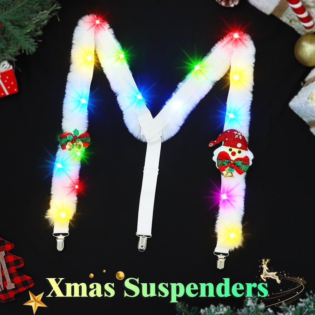 TWINKLEDE Light up Christmas Suspender Xmas Santa Costume Y-Back Suspenders for Men and Women