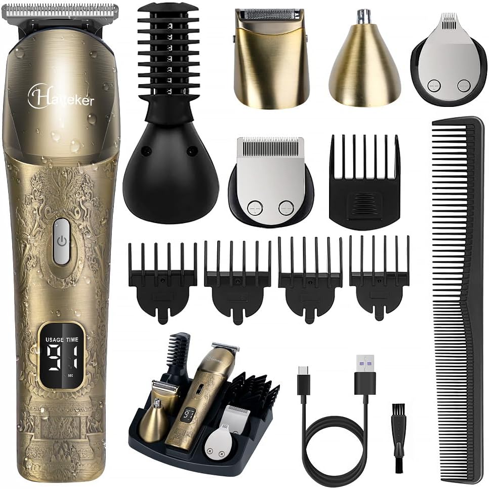 Hatteker Beard Trimmer for Men, Waterproof Hair Trimmer,Cordless Hair Clipper Clippers Electric Shaver Razor for Men, Shaving Kit for Nose Mustache Body Facial, Beard Grooming Kit Gifts for Dad