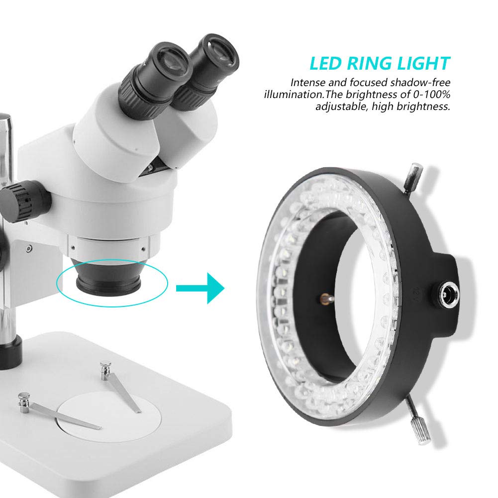 Luz de Anillo LED de microscopio, cámara de microscopio de 3.5W 56LED Beads Fuente de luz Brillo Lámpara de Anillo Ajustable 100-240V(EU)
