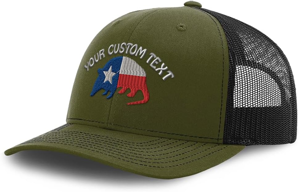 Custom Richardson Mesh Cap Hat Embroidered Armadillo Texas Flag Embroidery Trucker Hats for Men & Women