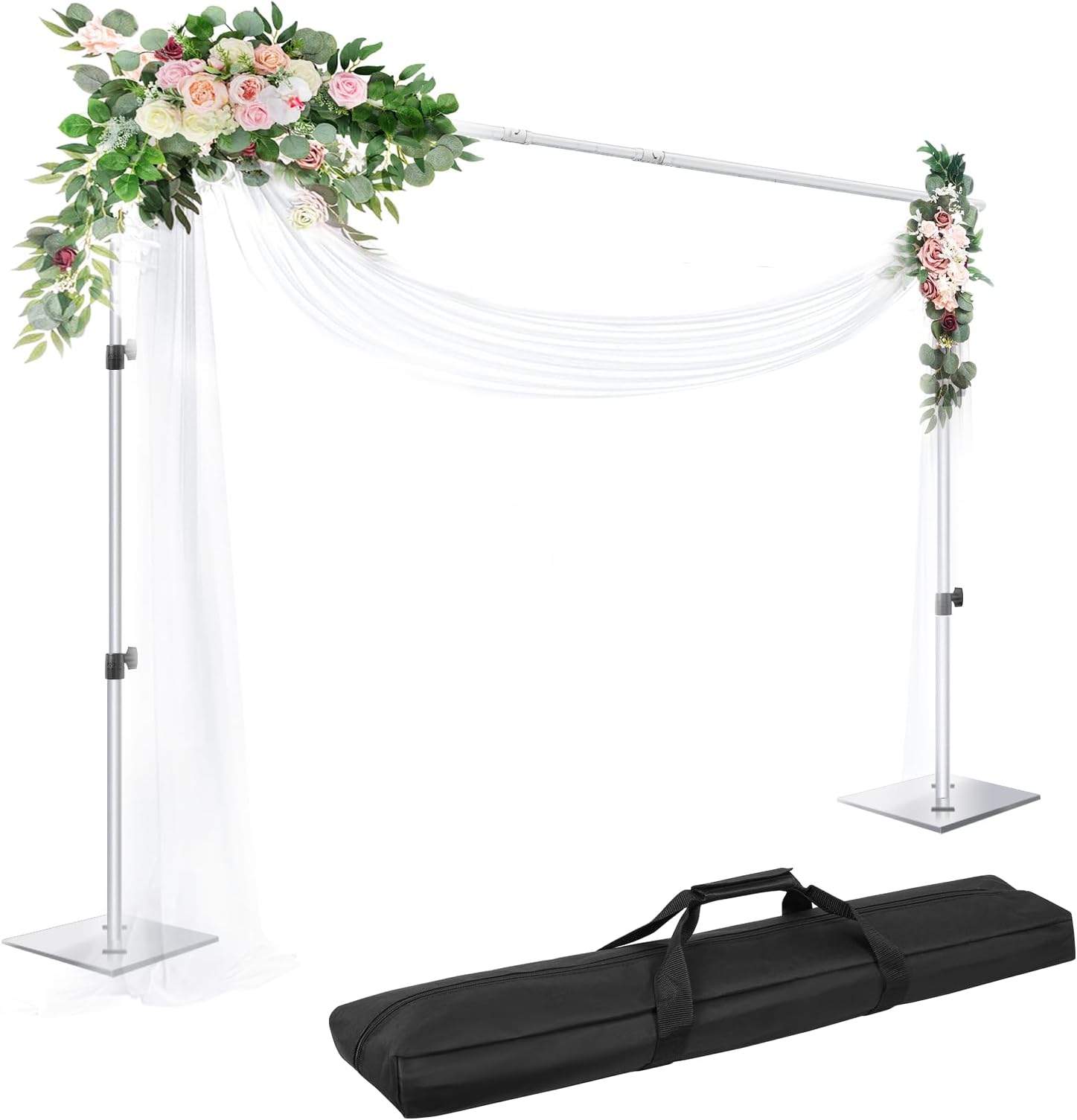 Heavy Duty Backdrop Stand, 6.5x10ft/ 2x3m Adjustable Background Support System Kit with Steel Base for Photography, Photo Video Studio, Parties, Wedding - Silver