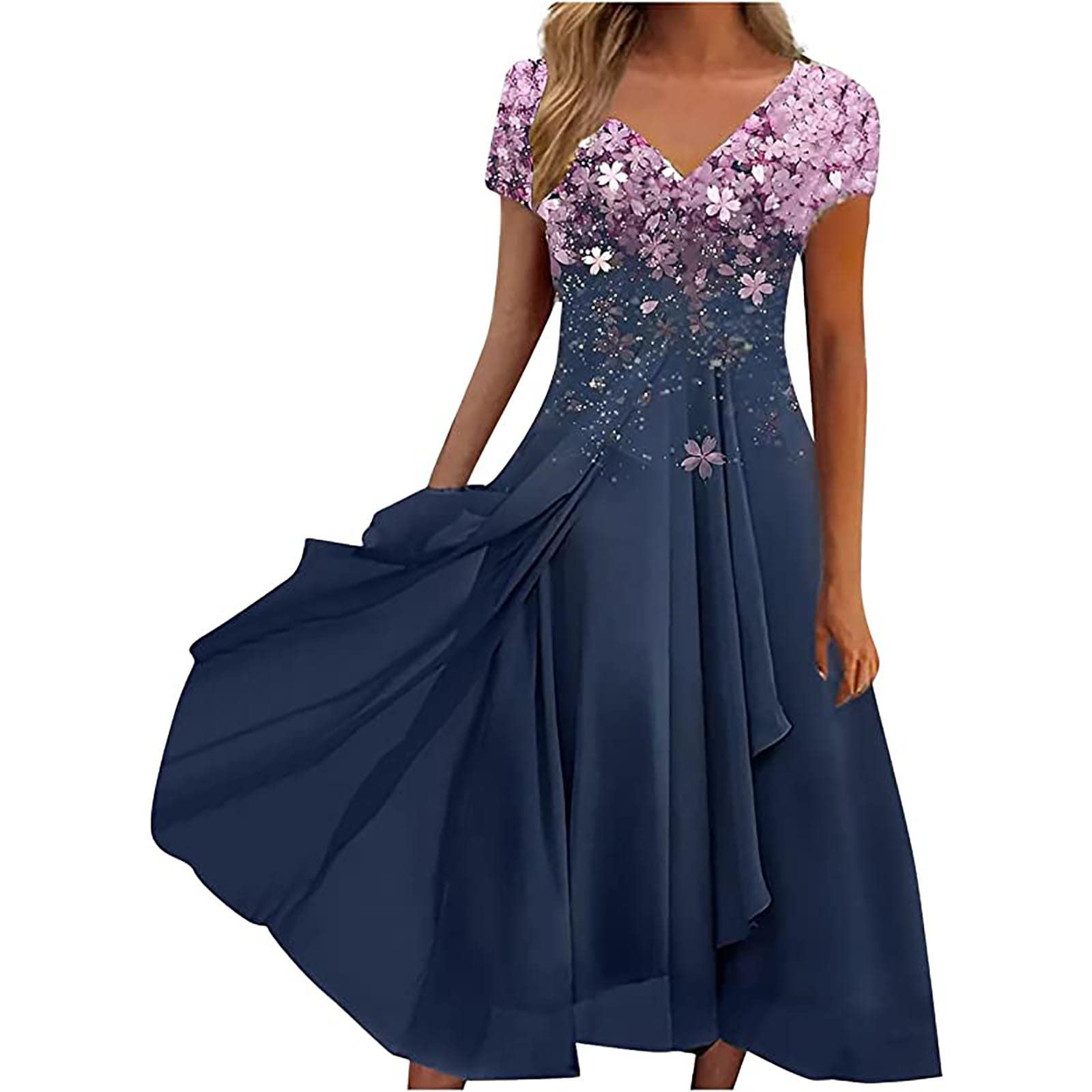 Mother of The Bride Dress for Wedding Short Sleeve Lace High Low V Neck Chiffon Formal Evening Dresses Party Dresses
