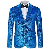 MAGE MALE Men's Dress Party Floral Suit Jacket Notched Lapel Slim Fit Two Button Stylish Blazer Peacock Blue