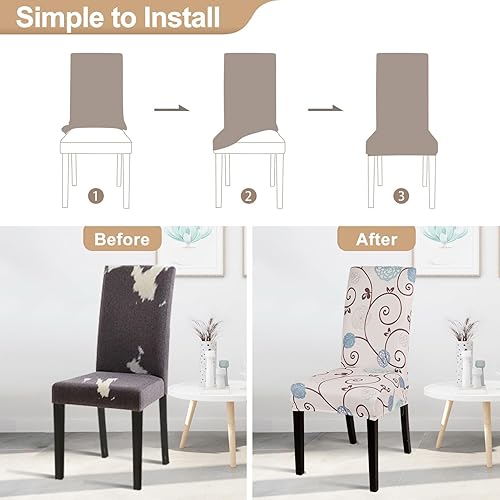 Miniatura 4 de SearchI Juego de 6 fundas para sillas Parsons de comedor, elásticas, estampadas, de elastano, extraíbles, lavables, fundas protectoras para sillas