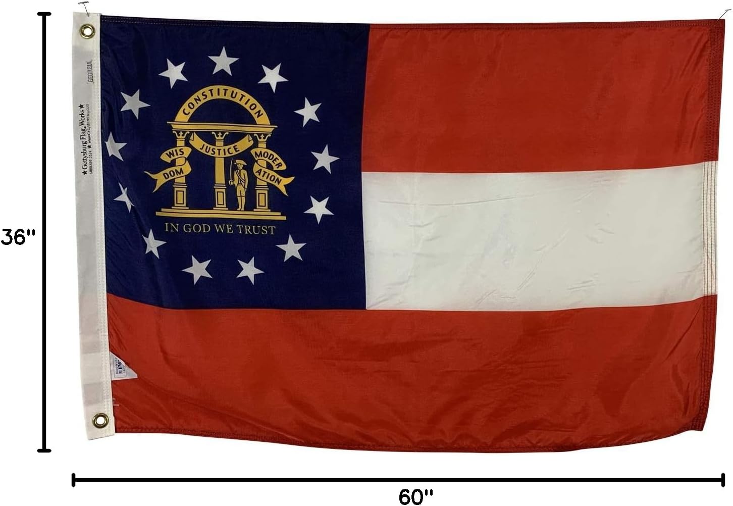 3x5' State of Georgia Flag - All Weather Nylon & Reinforced Fly End Stitching - Made in USA