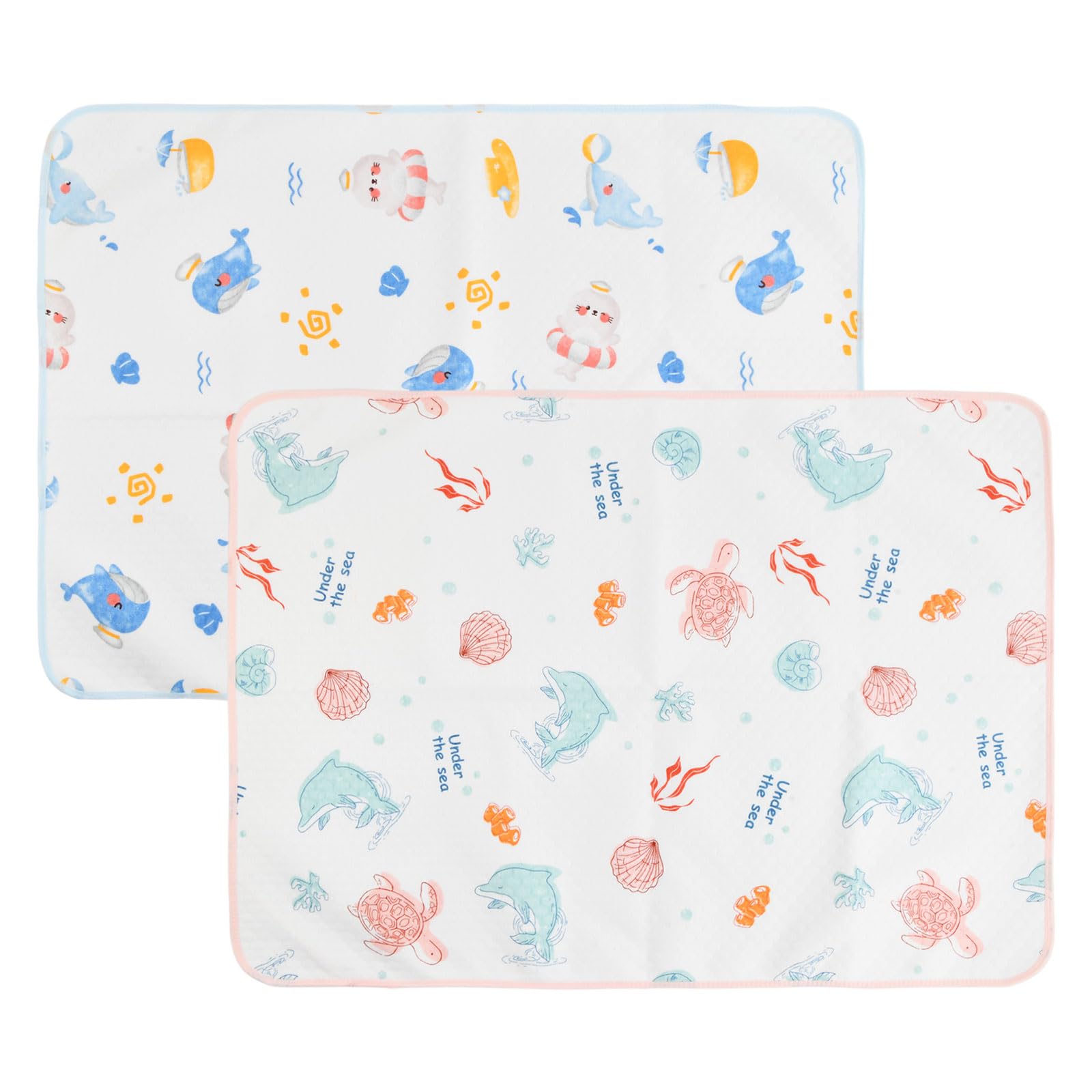 2 Piezas Cambiador Bebé, Colchoneta Cambiador Bebé Impermeable, 50x70cm Algodón, Motivo Delfín Rosa Azul, Ligero