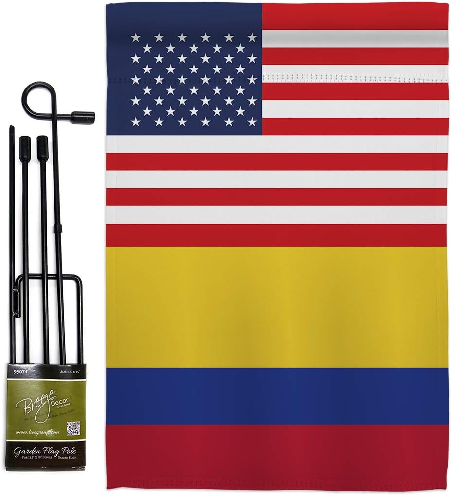 Colombia US Friendship Garden Flag Set with Stand Regional USA American Alliance World Country Particular Area Small Decorative Gift Yard House Banner Made In 13 X 18.5