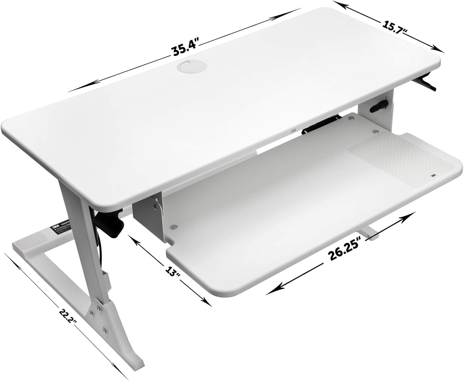3M Precision Standing Desk, 35.4" x 23.2" x 6.2" to 20", White