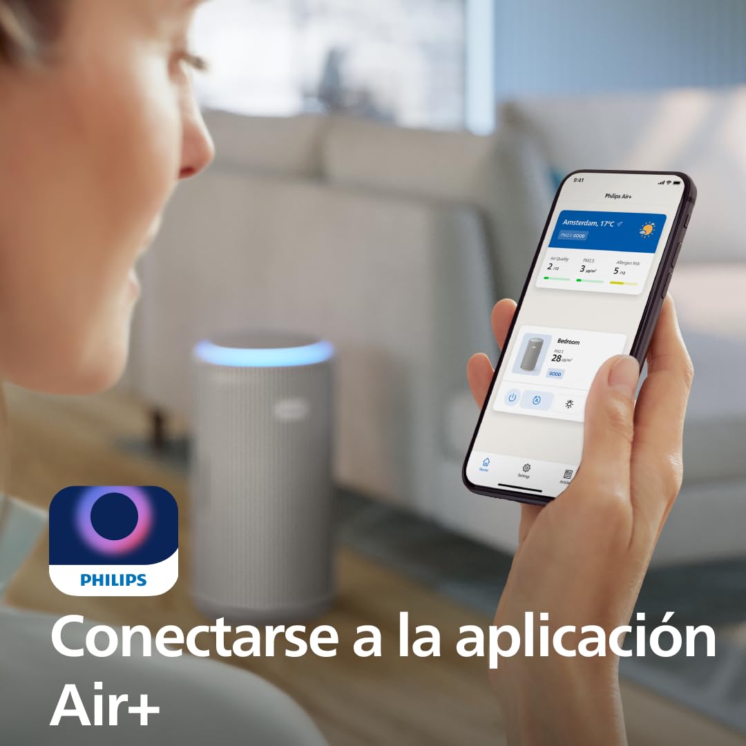 Philips PureProtect Serie 3200: Purificador de aire inteligente, HEPA y filtro de carbón activo, CADR 500 m³/h para 130 m², ultrasilencioso, captura el 99,97% de alérgenos, App conectada (AC3210/12)