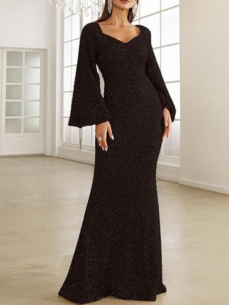 Abito Lungo Con Paillettes A Maniche Lunghe – Vita Alta, Linea A, Elegante Per Cocktail E Feste, Taglie Forti Disponibili - copertina