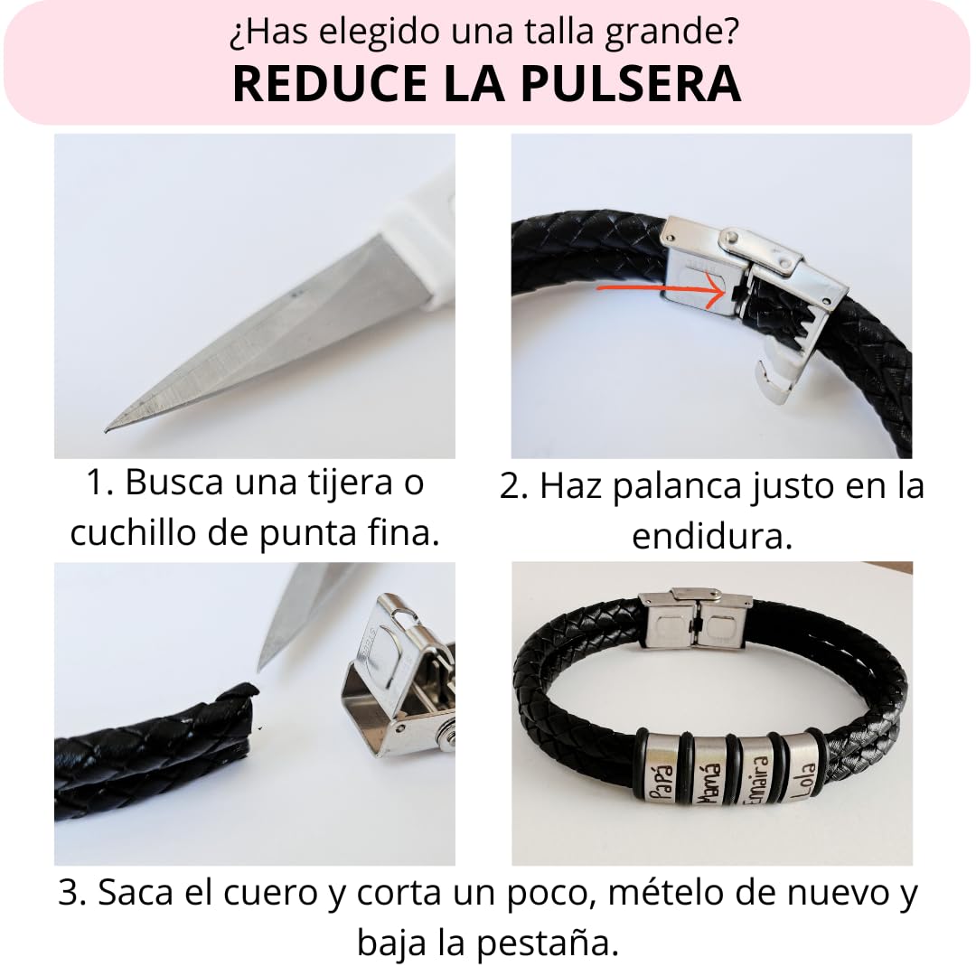 Pulsera personalizada con nombres, totalmente ajustable, fabricada con dos tiras de cuero redondo y acero. MODELO TITI. Regalos día del padre, regalos San Valentín.