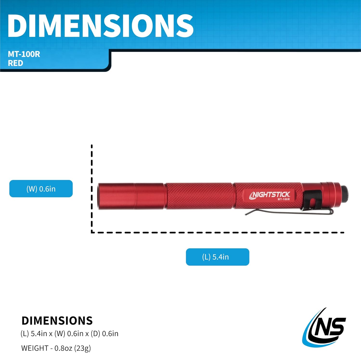 Nightstick MT-100R Mini-TAC Metal LED Flashlight - 2 AAA, 5.4 in (137mm), Red