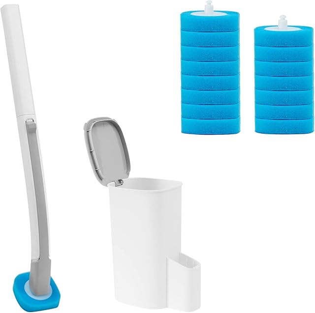 TNAVY Disposable Toilet Brush Set with Storage Caddy and 16 Refill Heads,Toilet Bowl Cleaning Kit
